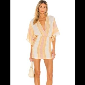 L space Striped Yellow and White Mini Dress cover up xs